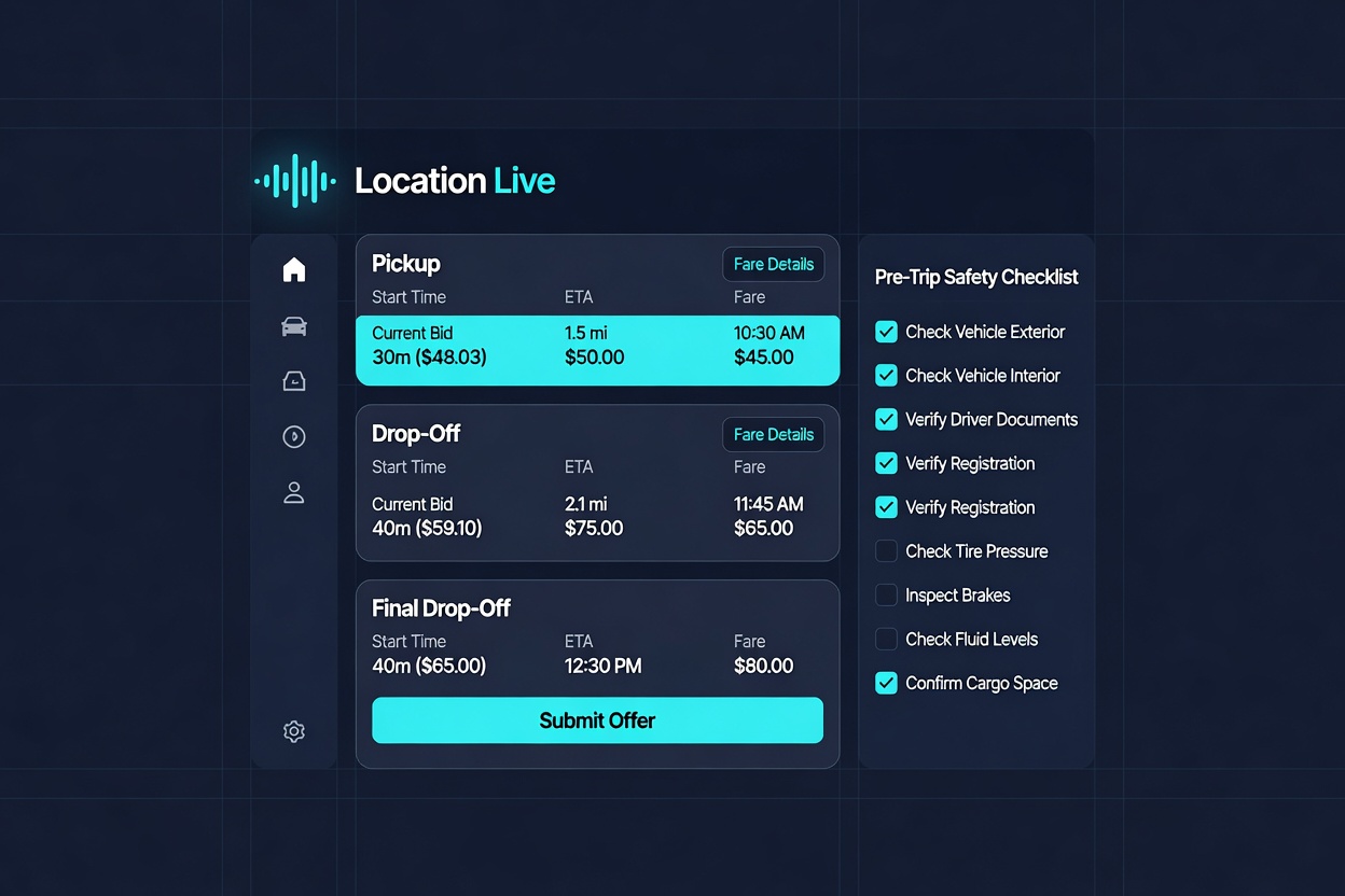 Browse trips, submit offers and use professional driver tools